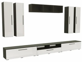 Living haaus Haga V4, Alb Lucios/Negru, MDF, L 360 cm