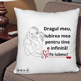 Cadou pentru Iubit - Perna Personalizata Dragul Meu Iubirea Mea pentru Tine e Infinita Te Iubesc, 40x40 cm, Alb Pufos, Husa Detasabila, Perna Inclusa, BEKZ®