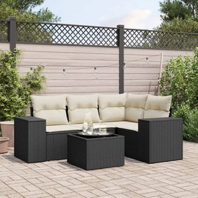 3254853 vidaXL Set mobilier de grădină cu perne, 5 piese, negru, poliratan