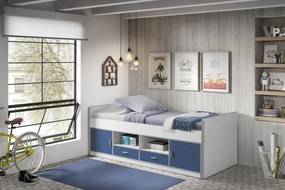 Pat cu Depozitare Integrată, Albastru și Alb (PAL și MDF) Bonny – Vipack