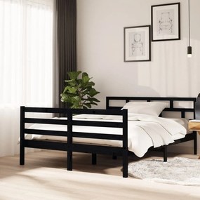 Cadru de pat,negru, 140x190 cm,lemn masiv de pin Negru, 140 x 190 cm