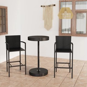 3064769 vidaXL Set mobilier bar de grădină, 3 piese, negru, poliratan