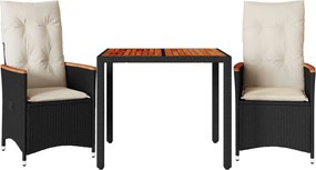 vidaXL Set bistro cu perne, 3 piese, negru, poliratan