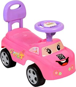 Masinuta cu Functie de Trotineta Fara Pedale Pentru Copii NOVOKIDS™ DREAM CAR, Maxim 25 Kg, Cu Sunete, Spatar de Protectie si Volan, ROZ