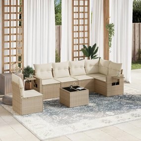 vidaXL Set canapele de grădină, 7 piese, cu perne, bej, poliratan