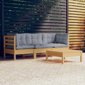Set mobilier gradina cu perne gri, 4 piese, lemn de pin