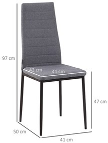 Set 4 scaune bucatarie HOMCOM, cadru metal cu tapiterie efect de in, gri 41x50x97cm | Aosom RO
