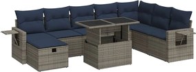 vidaXL Set canapele de grădină cu perne, 9 piese, gri, poliratan