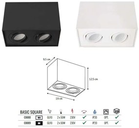 Plafoniera aplicata cu 2 spoturi directionabile, BASIC SQUARE II BK