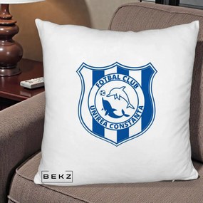 Perna Personalizata FC Unirea Constanta Fotbal, 40x40 cm, Alb Pufos, Husa Detasabila, Perna Inclusa, BEKZ®