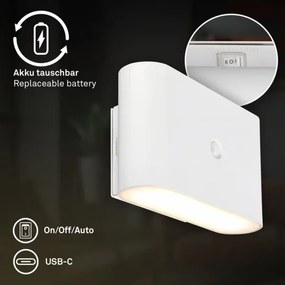 Briloner 3878016 - Aplică de perete LED reîncărcabilă cu senzor CHAT LED/3W/5V 2000 mAh albă