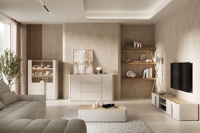 Comodă TV Amilio 220 cm - cashmere / stejar uleiat / mânere cashmere
