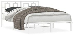 374289 vidaXL Cadru de pat metalic cu tăblie, alb, 135x190 cm
