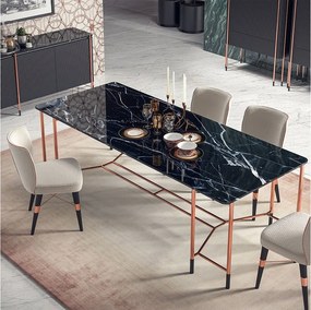 Masă lemn masiv Dining Negru-Rose Gold L 240 x A 95 x H 75 cm - Marmura naturala