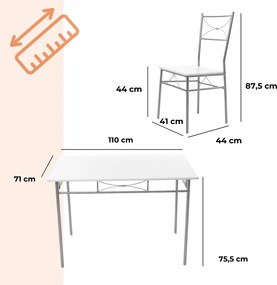 Jurhan Set de mese de dining PAUL, 5 bucăți, catifea albă
