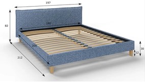 Pat matrimonial albastru cu tăblie și somieră 180x200 cm Tina – Ropez