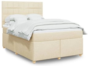 vidaXL Pat continental cu saltea, crem, 140x200 cm, material textil