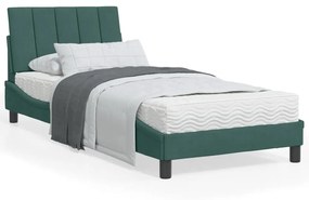 3213760 vidaXL Cadru de pat cu lumini LED, verde închis, 90x200 cm, catifea