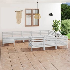 3083305 vidaXL Set mobilier de grădină, 11 piese, alb, lemn masiv de pin