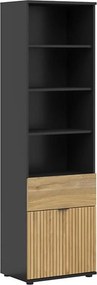 Biblioteca LUEN, stejar/negru, PAL laminat, 57x40x196 cm
