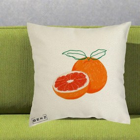 Perna Decorativa Grepfrut Citrus, 40x40 cm, Ecru, Husa Detasabila, Perna Inclusa, BEKZ®