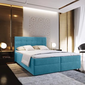 Pat tapițat boxspring GLORIEN VELVET 160x200 cm albastru Saltele: Saltea cu arcuri Bonell