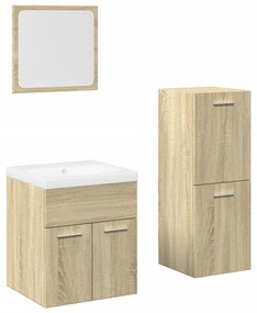 3325007 vidaXL Set mobilier de baie, 4 piese, stejar sonoma, lemn prelucrat