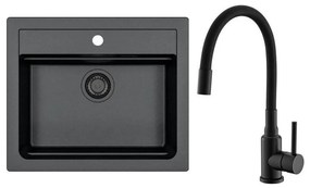 ALVEUS SETA23228 - Set chiuvetă de bucătărie ATROX cu baterie MINTAS, 34 cm, granit/negru