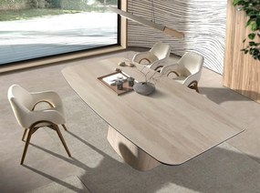 Scaun modern design italian, Lemn, Tesatura, Beige