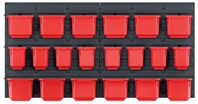 Panou suspendat 80 x 16,5 x 40 cm, 20 cutii de scule, negru/rosu