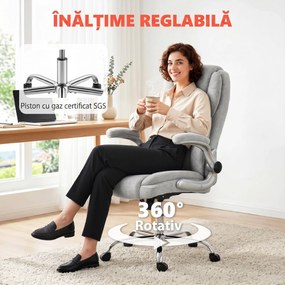Scaun Ergonomic HOMCOM, Spătar Înalt, Tapițat în Catifea Imprimată, Cotiere Rabatabile, Alb Crem | Aosom Romania