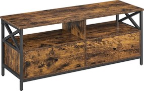 Comoda TV cu sertare, Vasagle, pana la 55 inch, 120x40x50 cm, PAL/otel, maro
