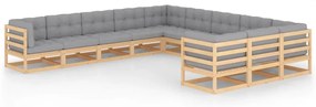 vidaXL Set mobilier grădină cu perne, 11 piese, lemn masiv de pin