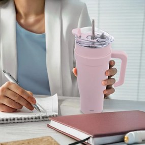 Cană termos roz cu pai 1,2 l Termo – Orion