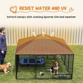 PawHut Tarc Câini din Metal cu Ușă pentru Bol, Padoc caine pentru Exterior cu Acoperiș  din țesătură Oxford, 211x211x151 cm, Negru | Aosom Romania