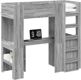 vidaXL Cadru de pat supraetajat cu birou Gri Sonoma 75 x 190 cm