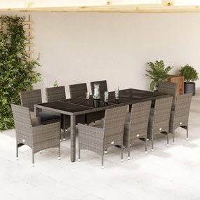 vidaXL Set mobilier de grădină cu perne 11 piese gri poliratan&amp;sticlă