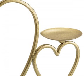 Decoratiune cu suport pentru lumanare aurie din metal si marmura, 30x9x20 cm, Hearts Mauro Ferretti