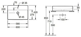 Villeroy & Boch 4A076001 - Lavoar MEMENTO pentru montaj pe blat 60 x 42 cm ceramică/albă