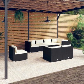 3102607 vidaXL Set mobilier de grădină cu perne, 8 piese, negru, poliratan