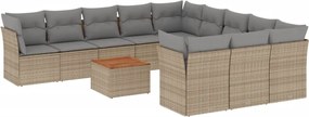 vidaXL Set canapele de grădină, 12 piese, cu perne, bej, poliratan