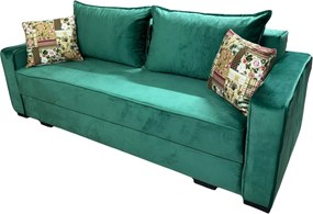 Canapea LARISA extensibila, 3 locuri, cu lada de depozitare, catifea verde smarald , 220x95x85 Verde Smarald, Catifea