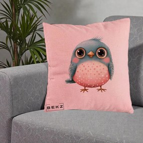Perna Decorativa Pasare Teal-Roz cu Pete, 40x40 cm, Roz, Husa Detasabila, Perna Inclusa, BEKZ®