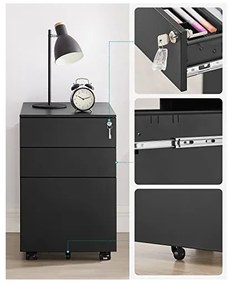 Dulap mobil cu inchidere, Songmics, Negru, OFC60BK, 52 x 39 x 60 cm