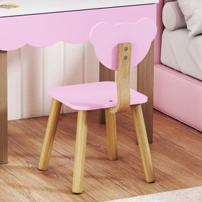 AIYAPLAY Set Masuta Cosmetica cu Scaunel pentru Copii, Oglinda de Machiaj, Forma Ursulet, Sertar, MDF, Roz | Aosom Romania