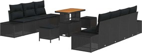 vidaXL Set de canapele pentru grădină cu pernă 10 pcs Negru poliratan