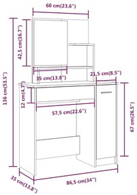 Set masuta de toaleta, gri sonoma, 86,5x35x136 cm sonoma gri