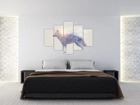 Tablou - Lupul arctic oglindit în peisaj sălbatic (150x105 cm)