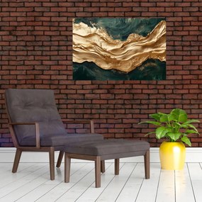 Tablou - Abstracție verde cu auriu II. (90x60 cm)