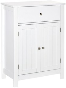 Kleankin Dulap de Baie cu 1 Sertar 2 Uși și Raft Interior Reglabil Mobilier Auxiliar de Depozitare Multifuncțional pentru Sufragerie Bucătărie Antivuelco 60x30x80 cm Alb | Aosom Romania